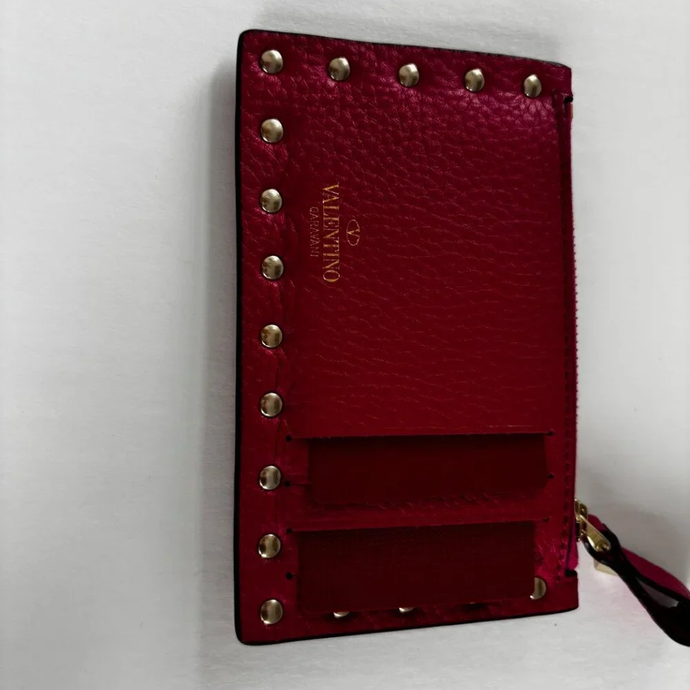 Valentino Rockstud Leather Zip Coin Purse/Card Holder